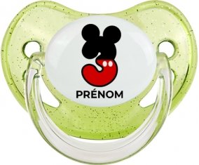 Disney Mickey Numéro 3 avec prénom : Vert à paillette Tétine embout physiologique