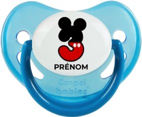 Disney Mickey Numéro 3 avec prénom : Bleue phosphorescente Tétine embout physiologique