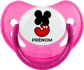 Disney Mickey Numéro 3 avec prénom : Rose phosphorescente Tétine embout physiologique