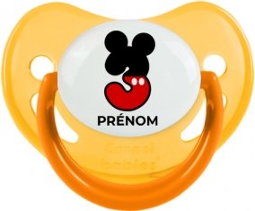 Disney Mickey Numéro 3 avec prénom : Jaune phosphorescente Tétine embout physiologique