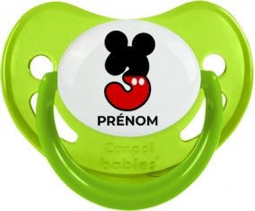 Disney Mickey Numéro 3 avec prénom : Vert phosphorescente Tétine embout physiologique