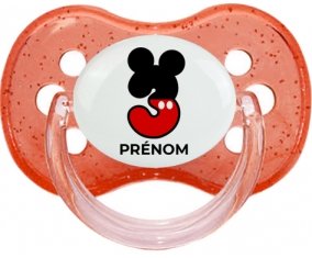 Disney Mickey Numéro 3 avec prénom : Rouge à paillette Tétine embout cerise