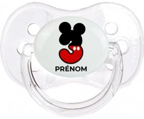 Disney Mickey Numéro 3 avec prénom : Transparent classique Tétine embout cerise