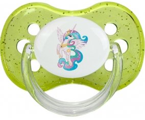 My Little Pony Princesse Célestia design-3 avec prénom : Vert à paillette Tétine embout cerise