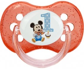 Disney Mickey Numéro 1 anniversaire : Rouge à paillette Tétine embout cerise