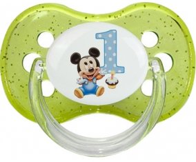 Disney Mickey Numéro 1 anniversaire : Vert à paillette Tétine embout cerise