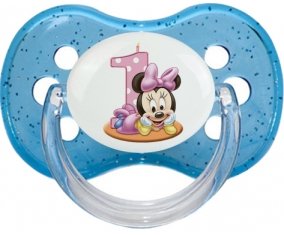 Disney Minnie Numéro 1 anniversaire : Bleu à paillette Tétine embout cerise