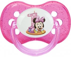 Disney Minnie Numéro 1 anniversaire : Rose à paillette Tétine embout cerise