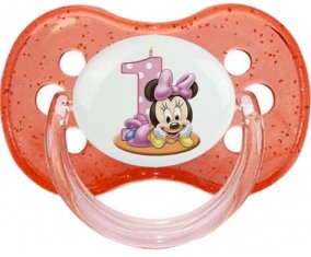 Disney Minnie Numéro 1 anniversaire : Rouge à paillette Tétine embout cerise