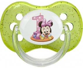 Disney Minnie Numéro 1 anniversaire : Vert à paillette Tétine embout cerise