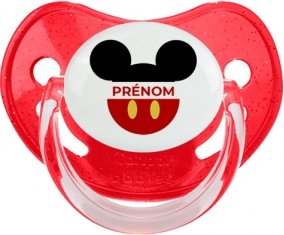 Disney Mickey short rouge avec prénom : Rouge à paillette Tétine embout physiologique