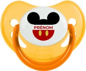 Disney Mickey short rouge avec prénom : Jaune phosphorescente Tétine embout physiologique