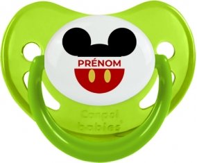 Disney Mickey short rouge avec prénom : Vert phosphorescente Tétine embout physiologique