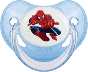 Spiderman design-3 avec prénom : Bleue à paillette Tétine embout physiologique