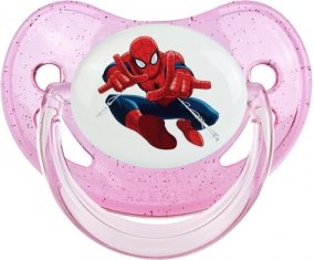 Spiderman design-3 avec prénom : Rose à paillette Tétine embout physiologique