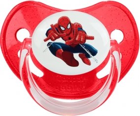 Spiderman design-3 avec prénom : Rouge à paillette Tétine embout physiologique