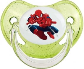 Spiderman design-3 avec prénom : Vert à paillette Tétine embout physiologique