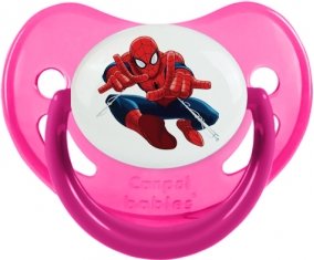 Spiderman design-3 avec prénom : Rose phosphorescente Tétine embout physiologique