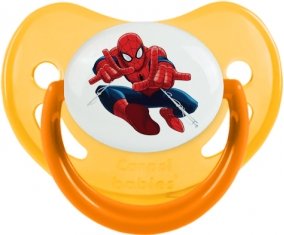 Spiderman design-3 avec prénom : Jaune phosphorescente Tétine embout physiologique