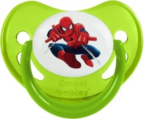 Spiderman design-3 avec prénom : Vert phosphorescente Tétine embout physiologique