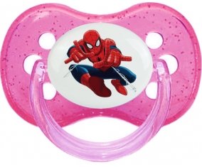 Spiderman design-3 avec prénom : Rose à paillette Tétine embout cerise