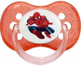 Spiderman design-3 avec prénom : Rouge à paillette Tétine embout cerise