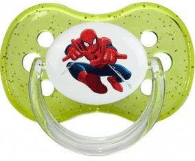 Spiderman design-3 avec prénom : Vert à paillette Tétine embout cerise