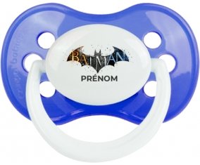 Batman logo design-1 avec prénom : Bleu classique Tétine embout anatomique