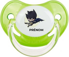 Batman kids logo design-1 avec prénom : Vert classique Tétine embout physiologique