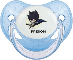 Batman kids logo design-1 avec prénom : Bleue à paillette Tétine embout physiologique