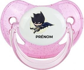 Batman kids logo design-1 avec prénom : Rose à paillette Tétine embout physiologique