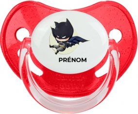 Batman kids logo design-1 avec prénom : Rouge à paillette Tétine embout physiologique