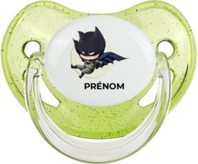 Batman kids logo design-1 avec prénom : Vert à paillette Tétine embout physiologique