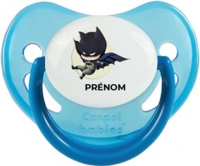 Batman kids logo design-1 avec prénom : Bleue phosphorescente Tétine embout physiologique