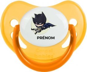 Batman kids logo design-1 avec prénom : Jaune phosphorescente Tétine embout physiologique