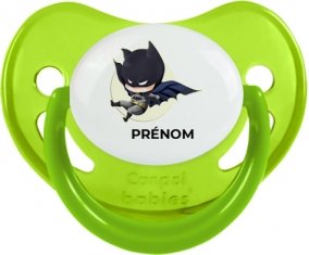 Batman kids logo design-1 avec prénom : Vert phosphorescente Tétine embout physiologique