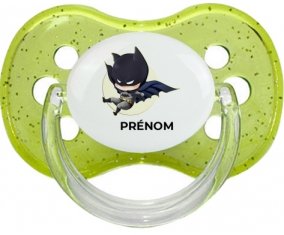 Batman kids logo design-1 avec prénom : Vert à paillette Tétine embout cerise