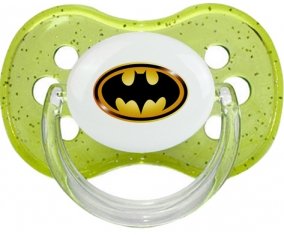 Batman logo noir et jaune : Vert à paillette Tétine embout cerise