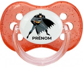 Batman avec prénom : Rouge à paillette Tétine embout cerise