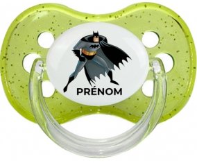 Batman avec prénom : Vert à paillette Tétine embout cerise