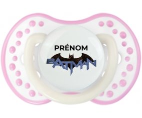 Batman logo design-3 avec prénom : Blanc-rose phosphorescente Tétine embout Lovi Dynamic