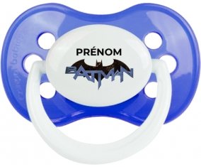 Batman logo design-3 avec prénom : Bleu classique Tétine embout anatomique