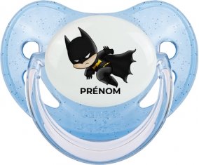 Batman kids logo design-4 avec prénom : Bleue à paillette Tétine embout physiologique