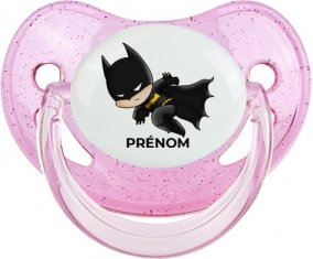 Batman kids logo design-4 avec prénom : Rose à paillette Tétine embout physiologique