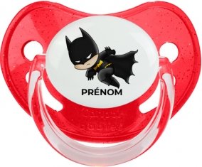 Batman kids logo design-4 avec prénom : Rouge à paillette Tétine embout physiologique