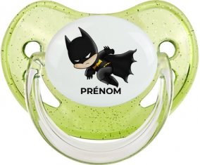 Batman kids logo design-4 avec prénom : Vert à paillette Tétine embout physiologique