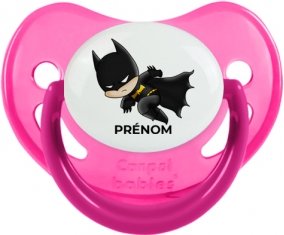 Batman kids logo design-4 avec prénom : Rose phosphorescente Tétine embout physiologique