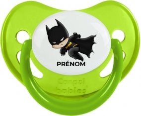 Batman kids logo design-4 avec prénom : Vert phosphorescente Tétine embout physiologique