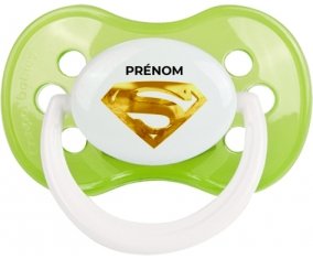 Logo Superman doré avec prénom : Vert classique Tétine embout anatomique