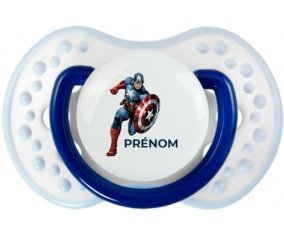 Captain America design-1 avec prénom : Marine-blanc-bleu classique Tétine embout Lovi Dynamic